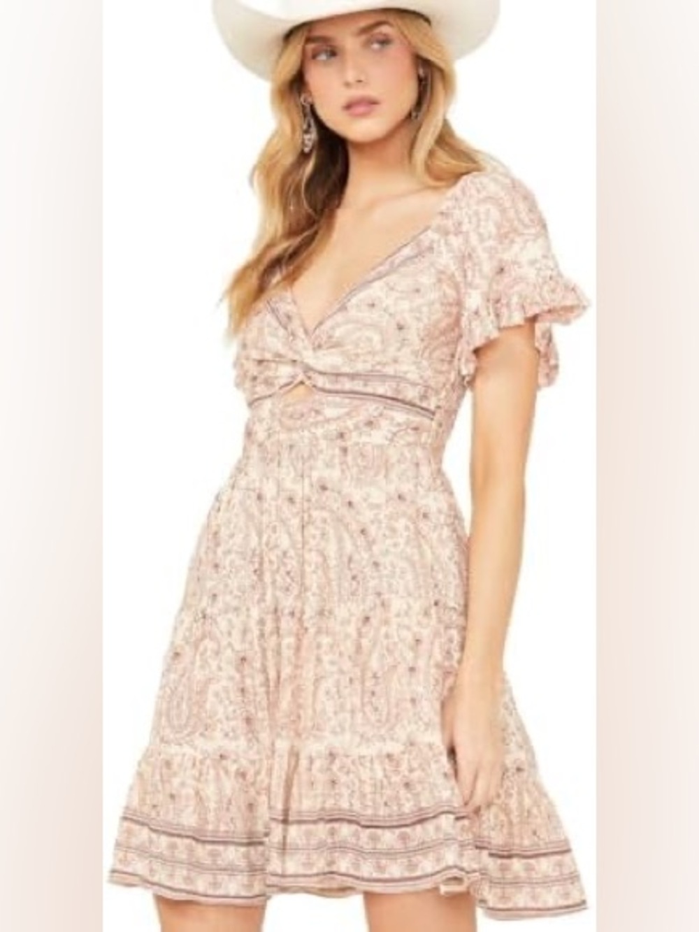 Angie Twist Front Floral Paisley Dress, S